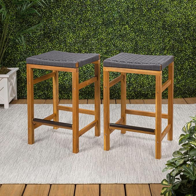 JONATHAN Y CSL1201B-SET2 Armand 25.6" Modern Coastal Backless Acacia Wood - Image 2