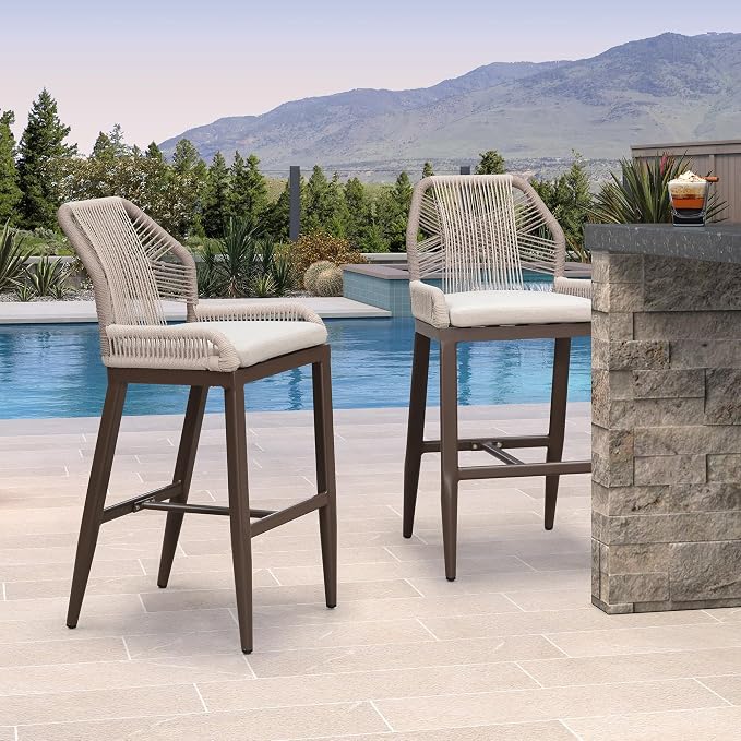 PURPLE LEAF Patio Bar Stool Bar Height Set of 4 Outdoor Rattan Chairs - Image 2