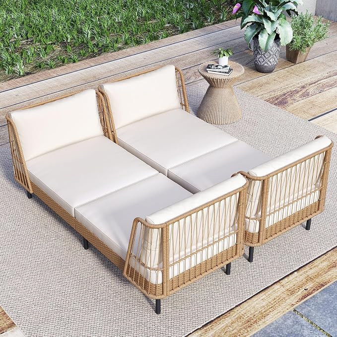 Tangkula Patio Rattan Daybed, Boho Outdoor Wicker Lounge Sofa - Image 3