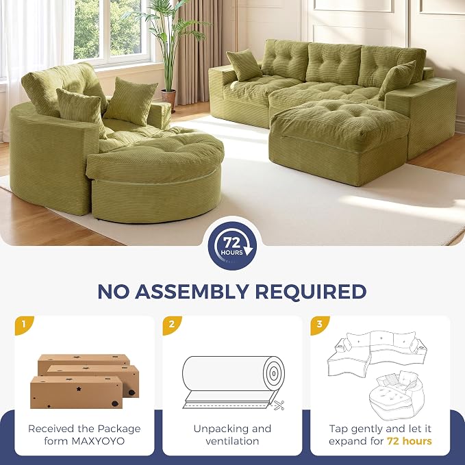 MAXYOYO L Shape Sectional Sofa Couch and Round Chaise Lounge, Modern Cloud Couch - Image 7