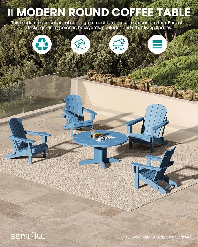 SERWALL Outdoor Round Coffee Table Set, 5-Piece Outdoor Coffee Table and - Image 8
