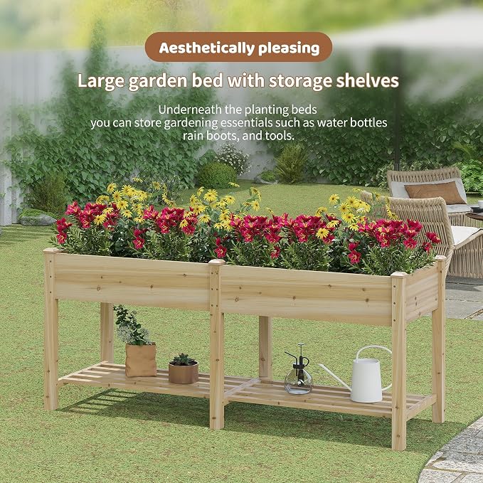 FILWH Raised Garden Bed with Legs Elevated Wooden Planter Box Stand Large - Image 4