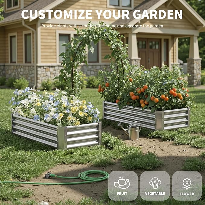 Galvanized Raised Garden Bed, Outdoor Planter Box Metal Patio Kit Planting Bed - Image 2