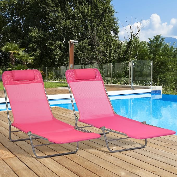 Outsunny 2 Piece Folding Chaise Lounge Chairs, Pool Sun Tanning Chairs - Image 2