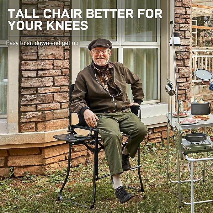 EVER ADVANCED Portable 30.7" Seat Height Tall Folding Camping Chair Directors - Image 4
