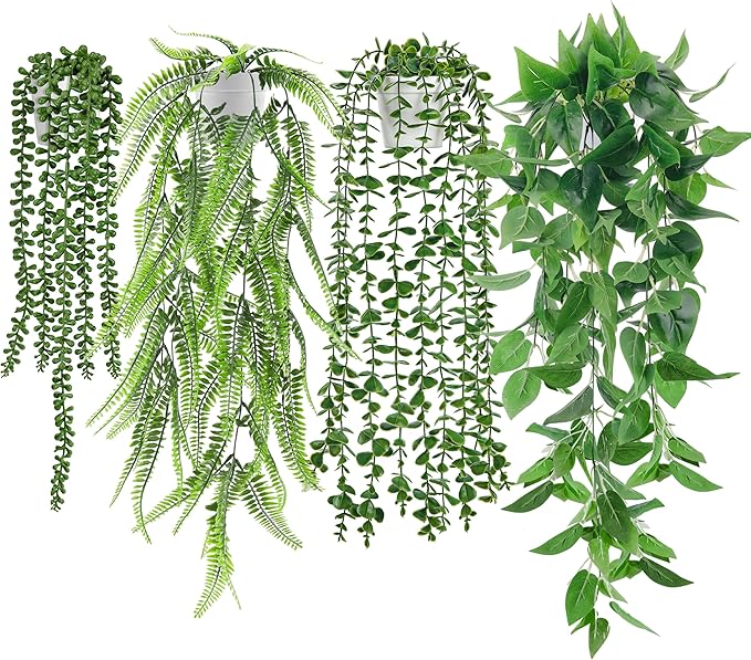 Der Rose 4Pcs Fake Plants Hanging Artificial Ivy Vine Faux Eucalyptus Hanging by DerRose