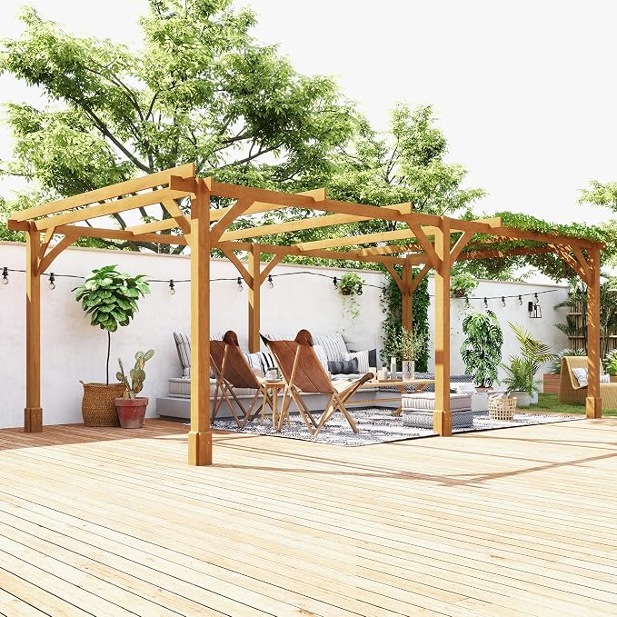 Outsunny 20' x 10' Outdoor Pergola, Wood Gazebo Grape Trellis - Image 9