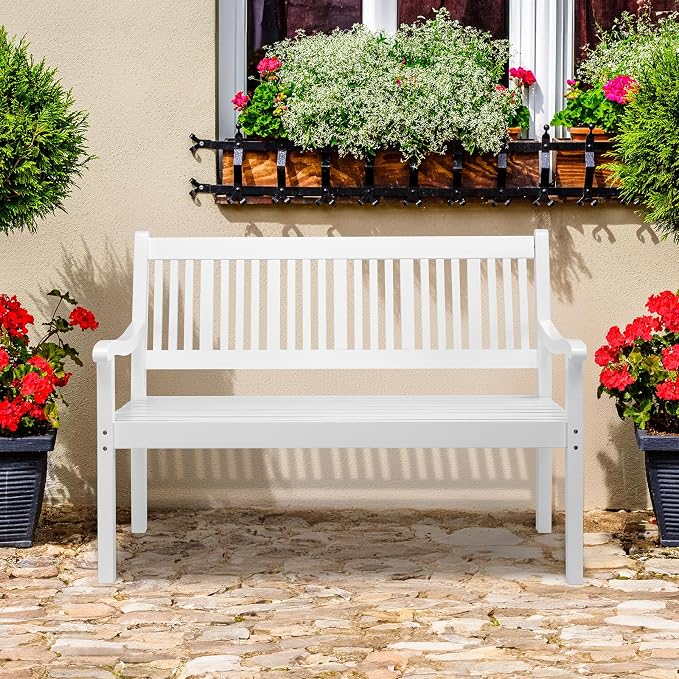 VINGLI 50" Outdoor Wood Bench, Weatehr Resistant Wooden Garden Patio Bench - Image 7