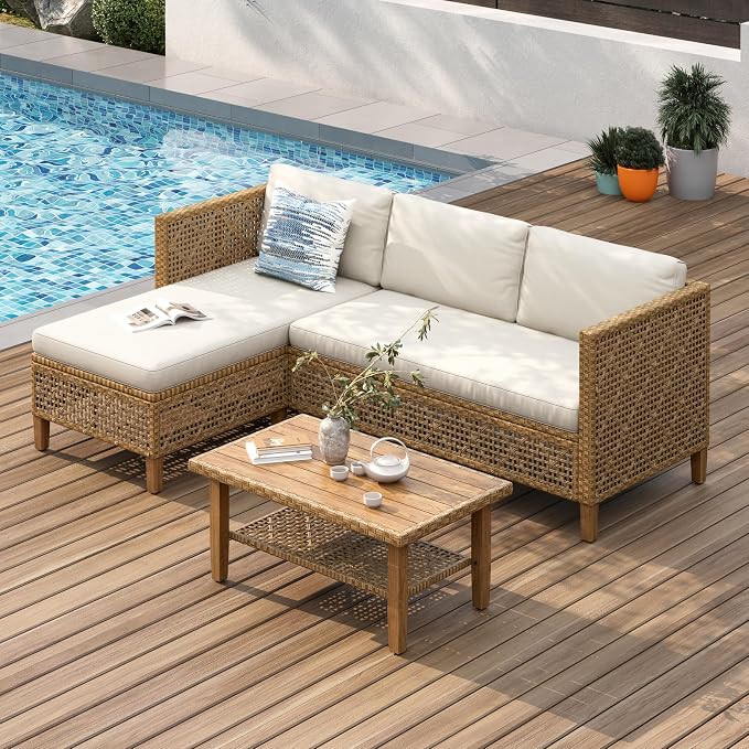 PHI VILLA Outdoor Sectional Couch, Wicker Patio Furniture Set by PHIVILLAThepioneerofcomfortablehouseholdsupplies