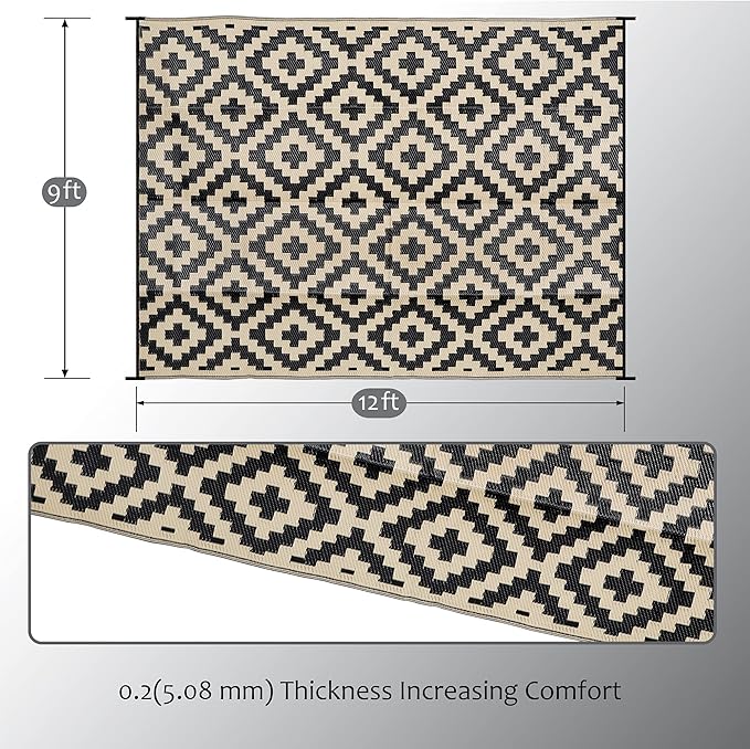 SAND MINE Waterproof Outdoor Rug 9x12 ft, Plastic Reversible Rug, Modern Area - Image 2