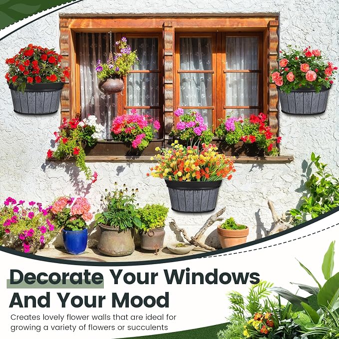 Layhit 6 Pcs Wall Hanging Planters Outdoor Pot Planter Wine Barrel Planter - Image 4