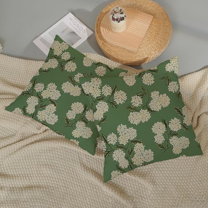 Sage Green Spring Pillow Covers 18x18 Inch 2 Pcs Yellow Hydrangea Flower Decor - Image 5