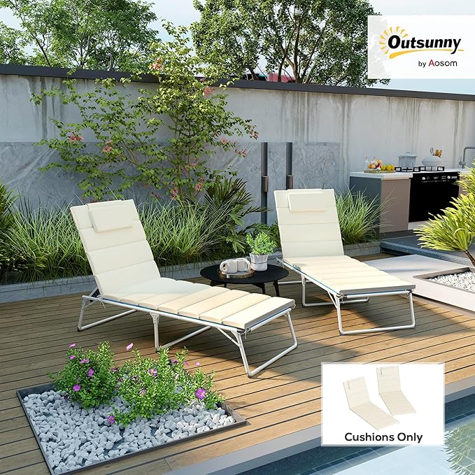 Outsunny Outdoor Lounge Chair Cushion Set of 2, Foldable Patio Chaise Lounge - Image 2