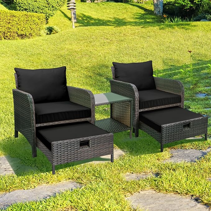 LEVELEVE Balcony Furniture 5 Piece Patio Conversation Set, PE Wicker Rattan - Image 9