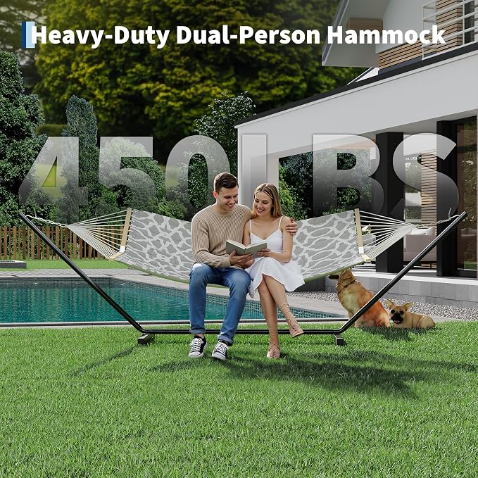 2 Person Double Hammock with Adjustable Steel Stand & Pillow, Heavy Duty - Image 5