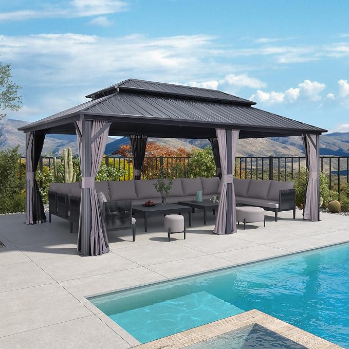 PURPLE LEAF 12' X 20' Patio Hardtop Gazebo Outdoor Pavilion Gazebo - Image 2