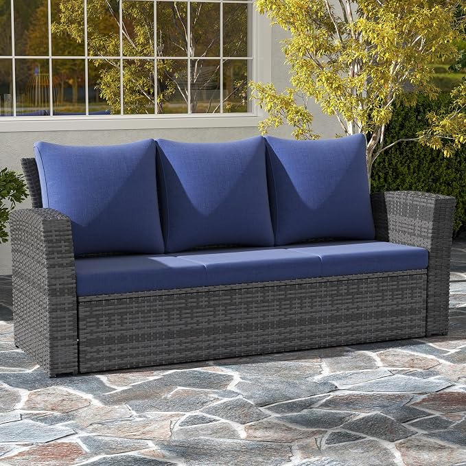 Wisteria Lane All Weather Wicker Patio Couch, 3 Seats Patio Sofa by WisteriaLane