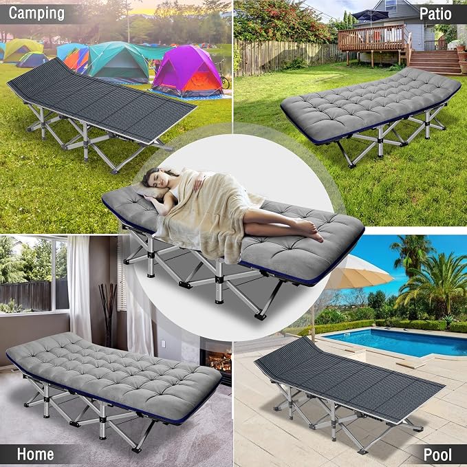 ABORON Camping Cot for Adult 28" Extra Wide, Heavy-Duty 1200D Oxford Cot for - Image 4