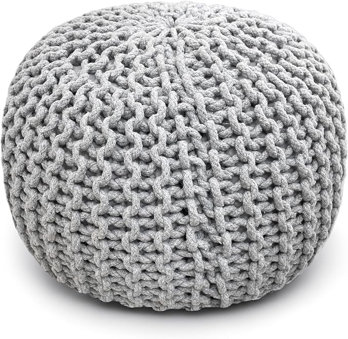 Palisa Round Ottoman Pouf Handmade Cotton Knitted Poof Bean Bag Filling | Boho by Palisa