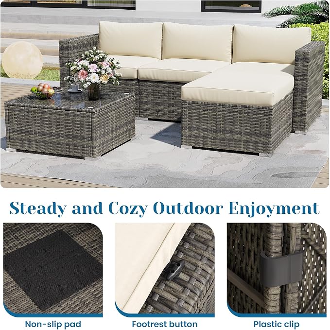 Green4ever 5-Piece Outdoor Patio Furniture Set, All-Weather Wicker Rattan - Image 4
