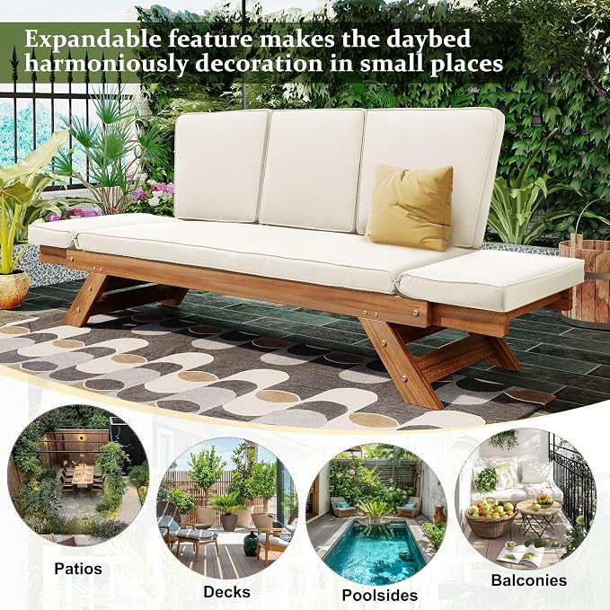 Merax Patio Sofa, Outdoor Adjustable Wooden Daybed, Chaise Lounge - Image 6