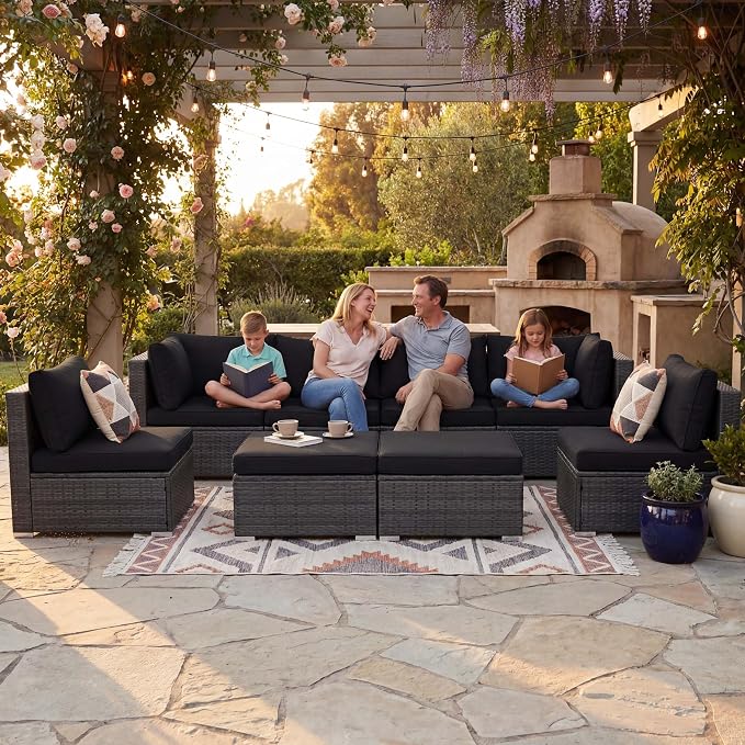 NICESOUL 8 Piece Outdoor Patio Set, 29.3'' High Back Extra Large Wicker Patio - Image 3