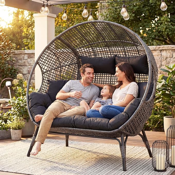 NICESOUL® Double Egg Chair Indoor Outdoor Stationary Oversized 6.5" Thick - Image 3
