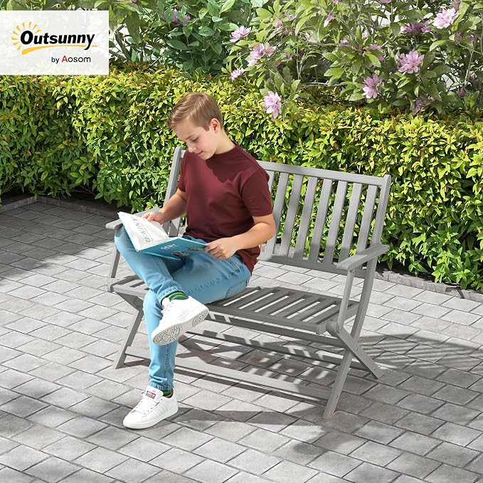 Outsunny Wood Outdoor Bench, 2-Person Foldable Patio Acacia Wood Garden Bench - Image 2