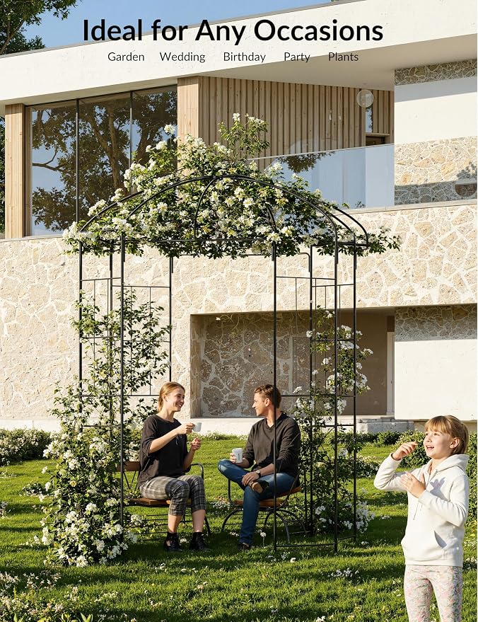 8.8 ft Black Metal Garden Arbor - Image 4