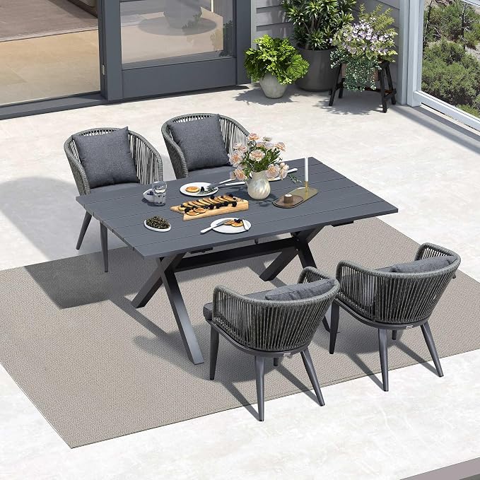 PURPLE LEAF 5 Pieces Patio Dining Set Wicker Outdoor Furniture Rectangular by PURPLELEAF