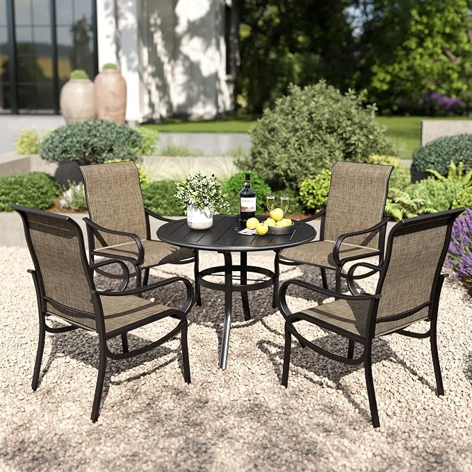 PHI VILLA 5 Piece Round Patio Dining Set, Round Metal Table by PHIVILLAThepioneerofcomfortablehouseholdsupplies