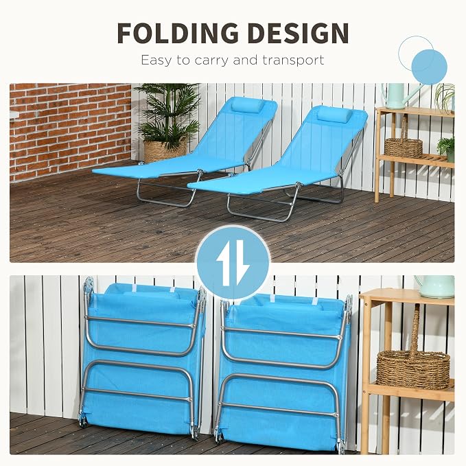 Outsunny 2 Piece Folding Chaise Lounge Chairs, Pool Sun Tanning Chairs - Image 5