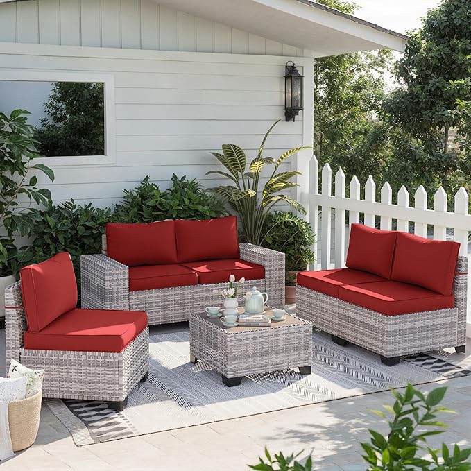 6-Piece Outdoor Patio Furniture Set Wicker Sectional Sofa Set, Patio - Image 7