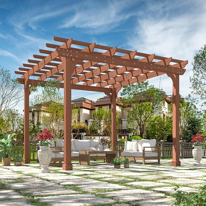 BlueWish 12'x12' Pergola with Solid Cedar Wood Frame, Patio Wood Gazebo - Image 9