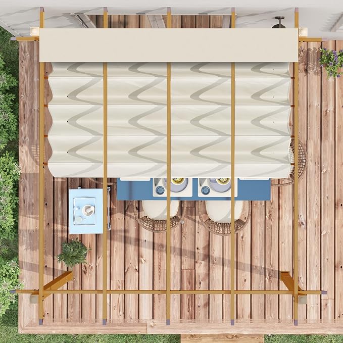 Outsunny 10' x 13' Retractable Pergola Canopy, Wood Grain Aluminum Pergola - Image 9