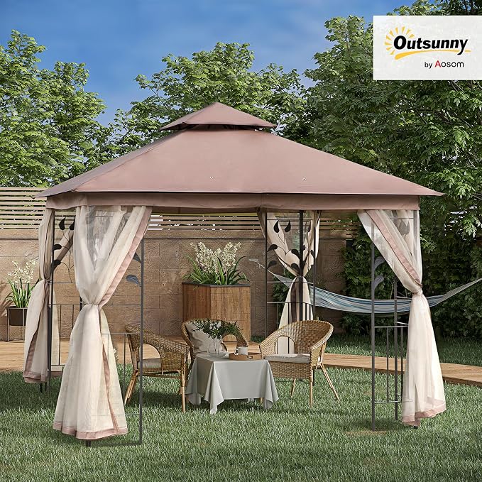 Outsunny 10' x 10' Metal Patio Gazebo, Double Roof Outdoor Gazebo Canopy Shelter - Image 2
