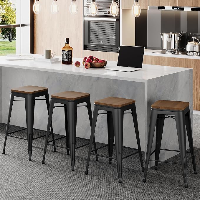 Alunaune 26" Metal Bar Stools Set of 2 Stackable Counter Height Barstools - Image 4