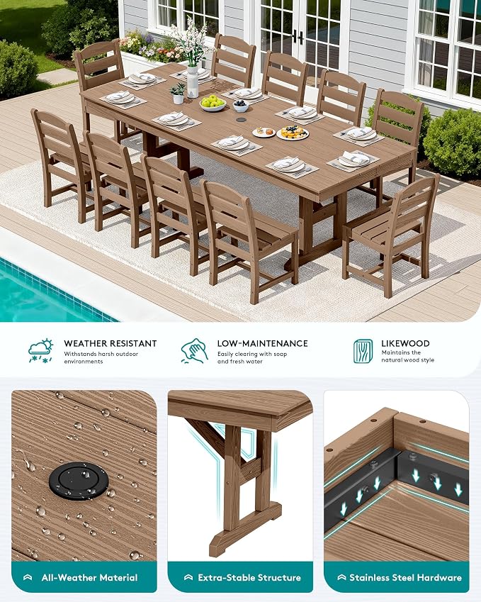 SERWALL 11 Piece Outdoor Dining Set - Image 4