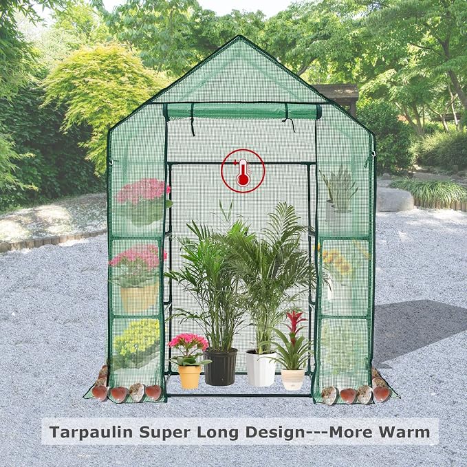 Walk-in Greenhouse for Outdoors w/ Mesh Side Windows, 3 Tiers 6 Shelves PE - Image 9