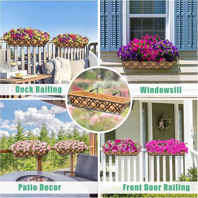 6pcs 24 Inch Window Deck with Coco Liner, Metal Hanging Flower Planter Window - Image 6