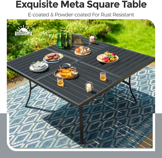 Patio Dining Set for 8, 8 x Stable Dining Chairs, Outdoor Table and Chairs Set - Image 4