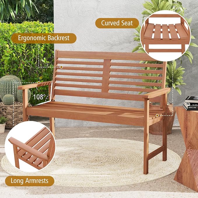 Tangkula Wood Outdoor Bench, 2-Person Patio Bench - Image 8