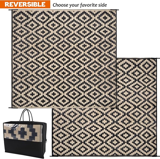 SAND MINE Waterproof Outdoor Rug 8x8 ft, Plastic Reversible Rug, Modern Area Rug - Image 3