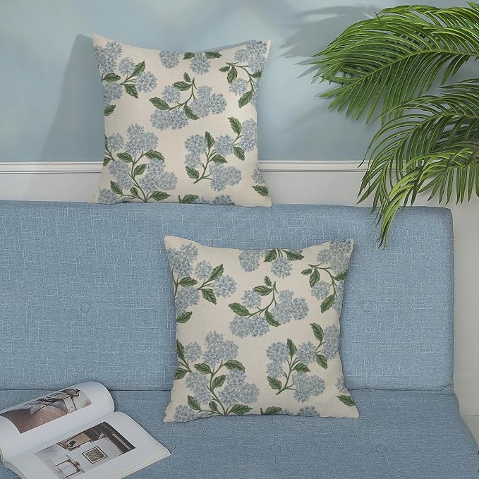 Spring Pillow Covers 20x20 Inch 2 Pcs Navy Blue Sage Green Hydrangea Flower - Image 3