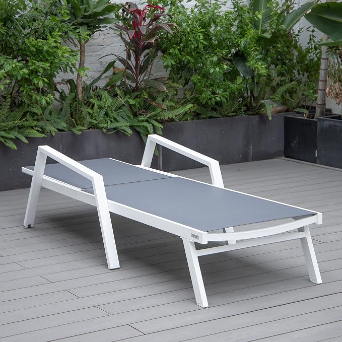 LeisureMod Marlin Patio Chaise Lounge Chair, Adjustable Outdoor White Aluminum - Image 8