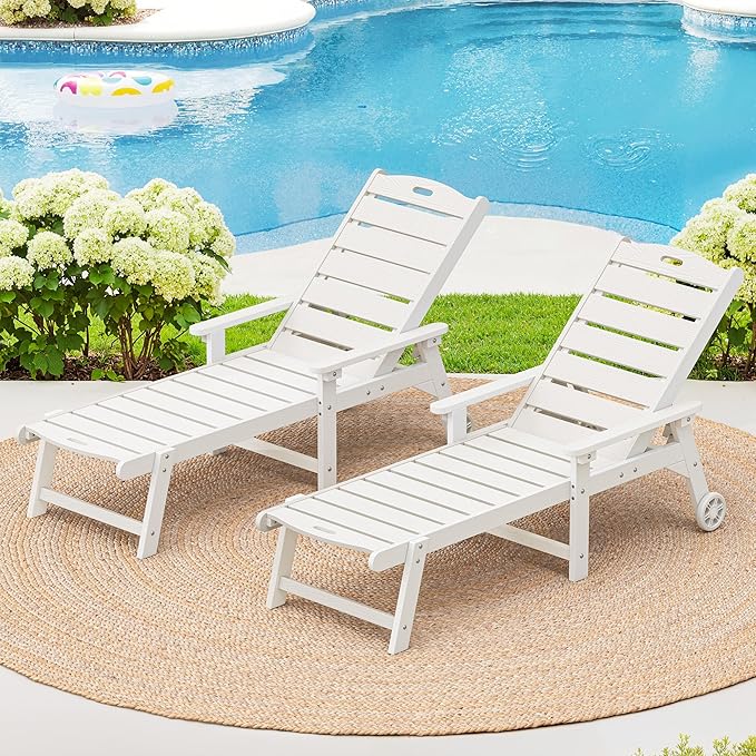 LUE BONA Outdoor Chaise Lounge Chairs Set of 2, HDPS Chaise Lounger, 5 by LUEBONA