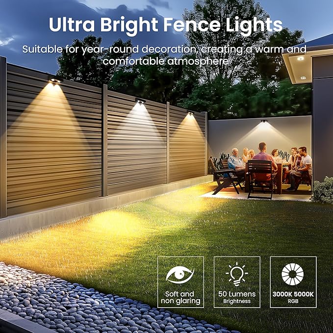 SOLPEX Solar Fence Lights Outdoor, 9 Fixed Colors ＆ Color Changing Fence Solar - Image 4