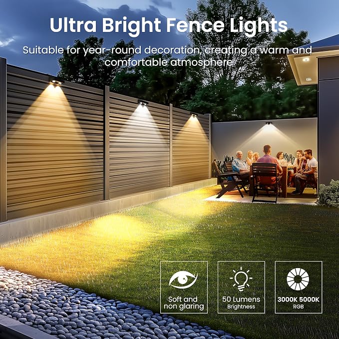 SOLPEX Solar Fence Lights Outdoor, 9 Fixed Colors ＆ Color Changing Fence Solar - Image 3