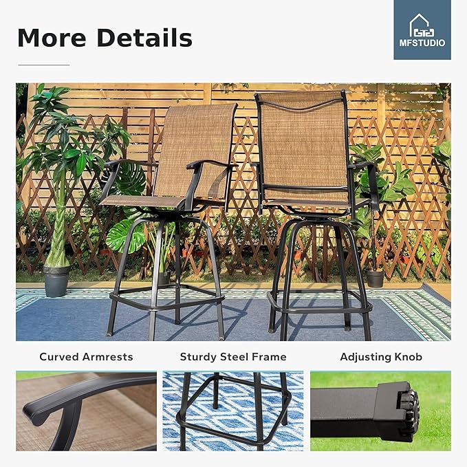 MFSTUDIO 5 Piece Outdoor Swivel Bar Set, Outdoor Bar Table and Chairs Set - Image 2