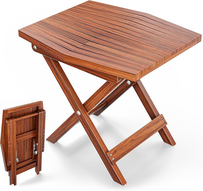 Melino Wooden Folding Outdoor Side Table 18x16x16 in, FSC Certified Acacia Wood by Melino